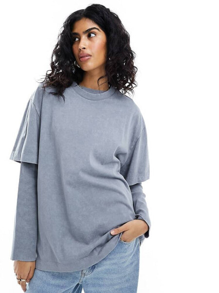 ASOS DESIGN double layer oversized t-shirt in washed grey