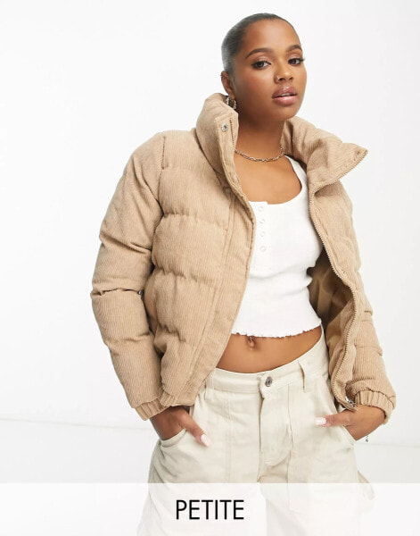 Brave Soul Petite slay cord puffer jacket in cream