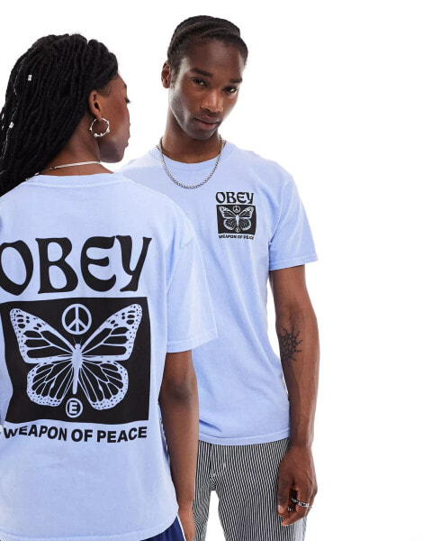 Obey unisex weapon of peace graphic t-shirt in blue