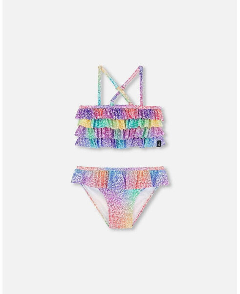 Girl Two Piece Swimsuit Gradient Rainbow Print - Child