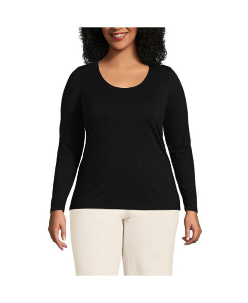 Plus Size Lightweight Jersey Skimming Long Sleeve Scoop Neck T-shirt