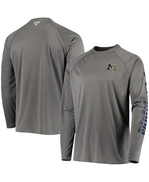 Men's Charcoal Michigan Wolverines PFG Terminal Tackle Omni-Shade Long Sleeve T-shirt