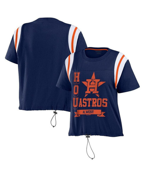 Women's Navy Distressed Houston Astros Cinched Colorblock T-shirt