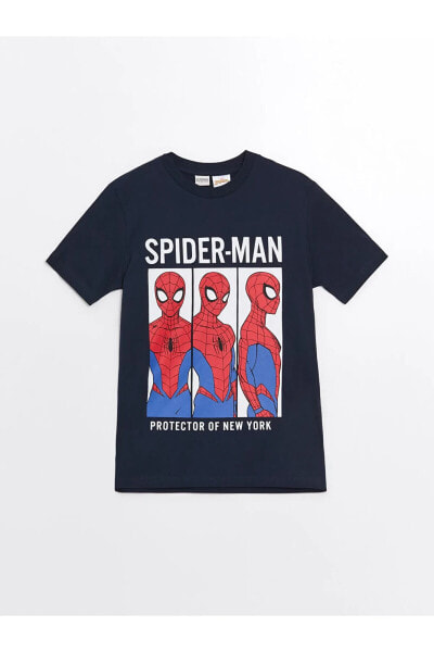 Bisiklet Yaka Spiderman Baskılı Kısa Kollu Erkek Çocuk Tişört