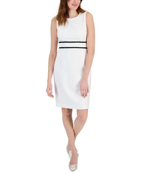 Women's Scallop-Trim Sleeveless Sheath Dress