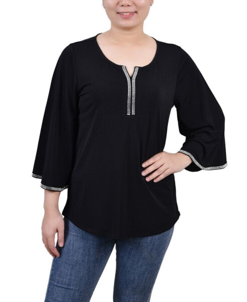 Petite 3/4 Bell Sleeve Top with Stones