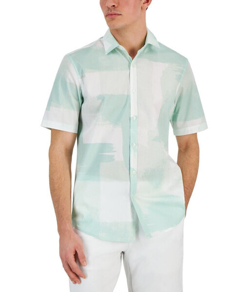 Men's Painted Blocks Regular-Fit Stretch Printed Button-Down Shirt, Created for Macy's