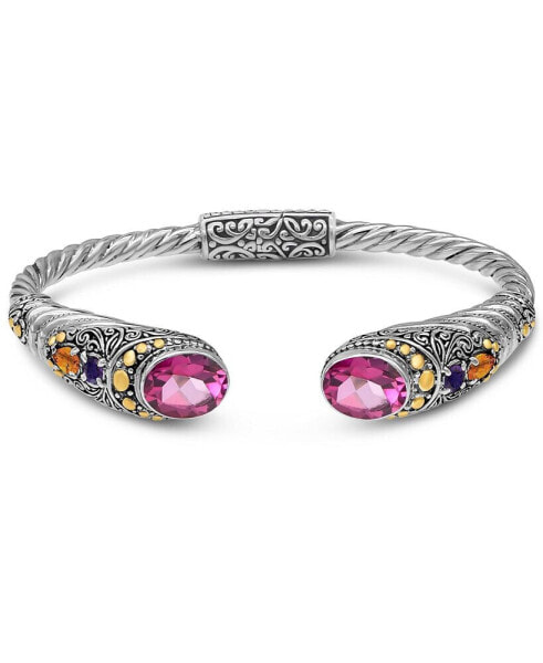 Pink Topaz & Bali Jimbaran Cuff Bracelet in Sterling Silver and 18K Gold