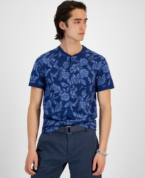 Men's Short Sleeve Floral Print Henley, Created for Macy's