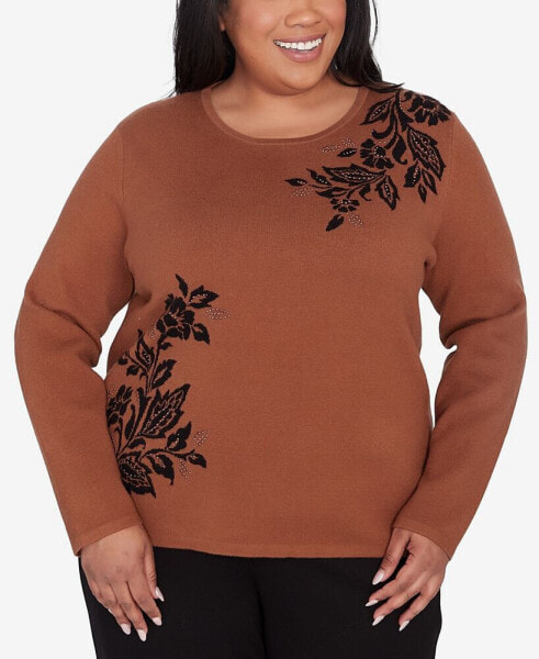 Plus Size Rue Rivoli Floral Embroidery Sweater