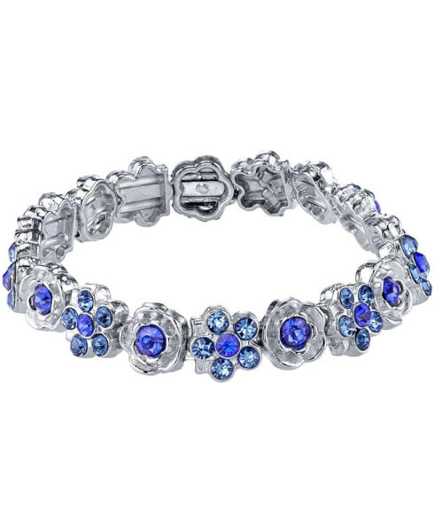 Silver-Tone Blue Flower Stretch Bracelet