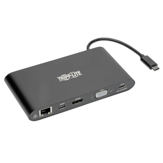 Tripp U442-DOCK1-B USB-C Dock - Dual Display - 4K HDMI / mDP - VGA - USB 3.2 Gen 1 - USB-A/C Hub - GbE - Memory Card - 100W PD Charging - USB 3.2 Gen 2 (3.1 Gen 2) Type-C - MicroSDHC - SD - Mini DisplayPort - HDMI - RJ-45 - USB 3.2 Gen 1 (3.1 Gen 1) Type-A - VG