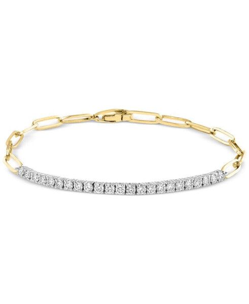 EFFY® Diamond Line & Paperclip Link Bracelet (7/8 ct. t.w.) in 14k Two-Tone Gold