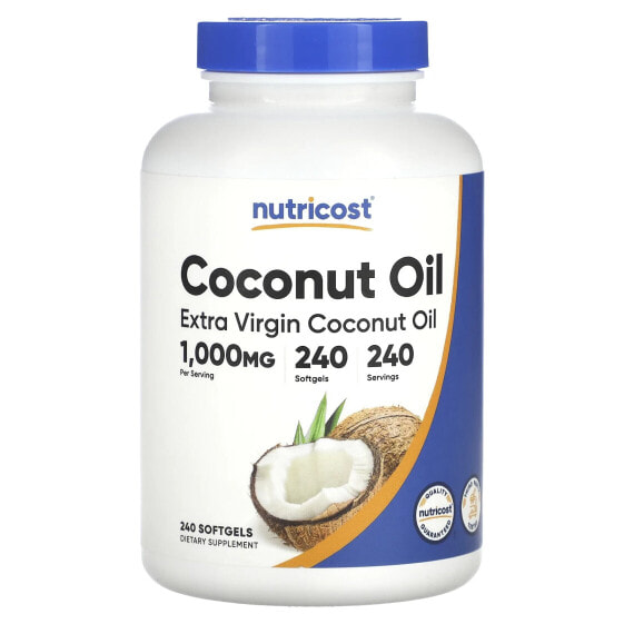 Nutricost, нерафинированное кокосовое масло высшего качества, 1000 мг, 240 капсул