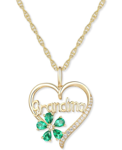 Lab-Grown Emerald (5/8 ct. t.w.) & Lab-Grown White Sapphire (1/10 ct. t.w.) Grandma 18" Pendant Necklace in 10k Gold