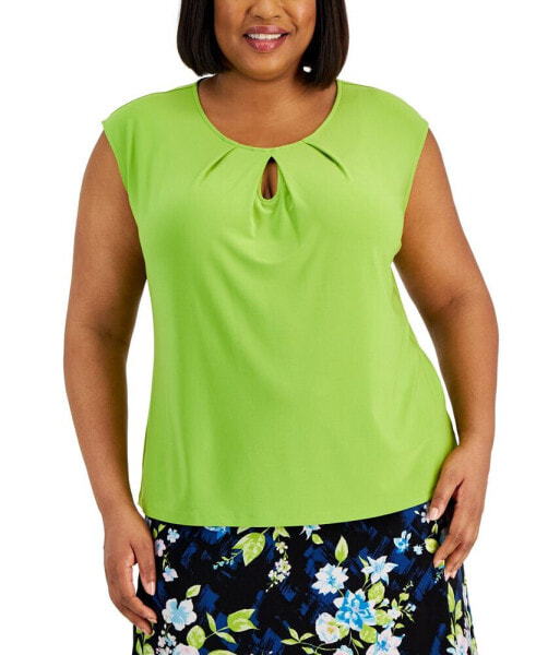 Plus Size Pleated Keyhole-Neck Knit Top