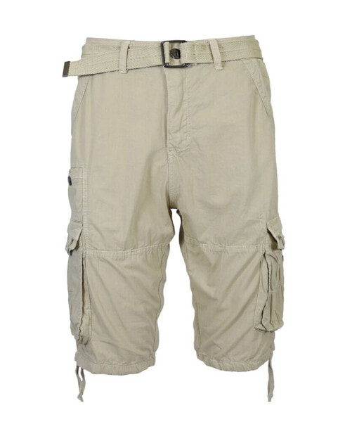 Men's Vintage-Like Cotton Cargo Belted Shorts