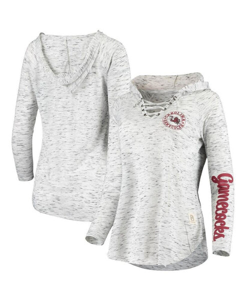 Women's Gray South Carolina Gamecocks Space Dye Lace-Up V-Neck Long Sleeve T-shirt