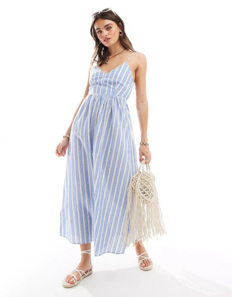 Mango cami stripe midi dress in blue