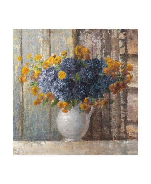 Danhui Nai Fall Dahlia Bouquet Crop Blue Canvas Art - 36.5" x 48"