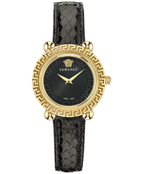 Women's Swiss Greca Twist Black Leather Strap Watch 35mm