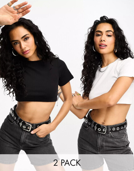 Only exclusive 2 pack cropped fitted t-shirts in black and white