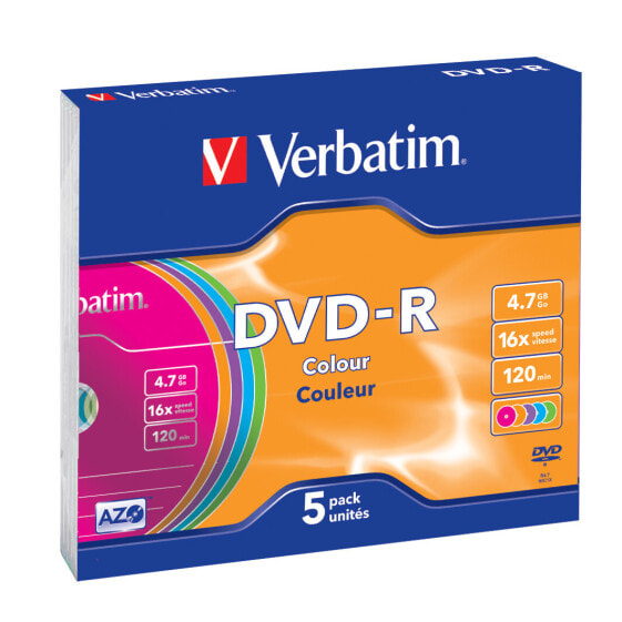 Диски Verbatim DVD-R Colour - Slimcase - 5 шт - 4.7 ГБ