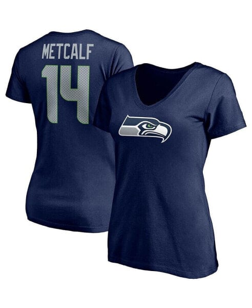 Women's DK Metcalf College Navy Seattle Seahawks Player Icon Name and Number V-Neck T-shirt