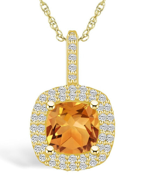 Citrine (2 Ct. T.W.) and Diamond (1/2 Ct. T.W.) Halo Pendant Necklace in 14K Yellow Gold