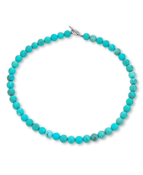 Blue Compressed Turquoise Round Gem Stone 10MM Bead Strand Necklace Western Jewelry For Women Silver Plated Clasp 16 Inch