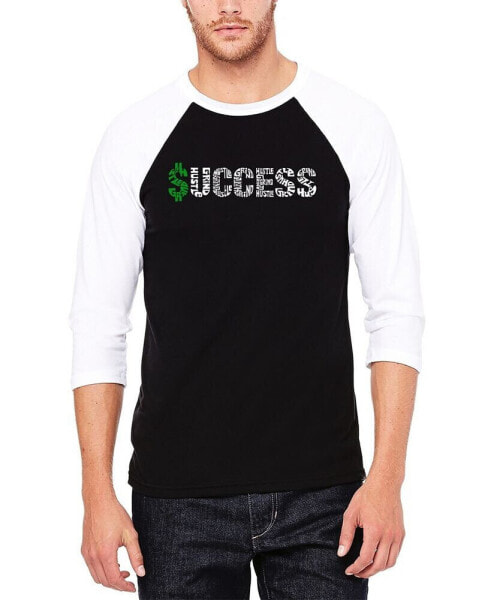 Men's Raglan Baseball 3/4 Sleeve Success Word Art T-shirt