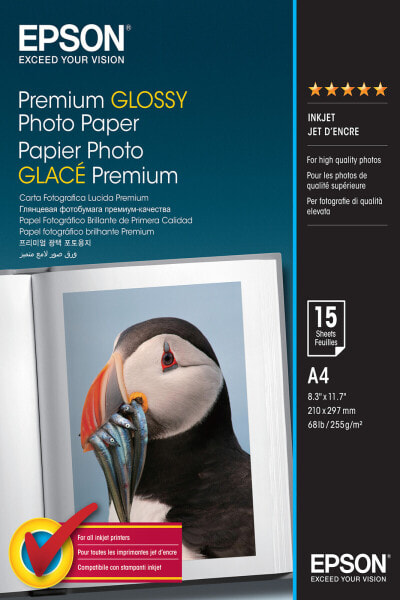 Epson Premium Glossy Photo Paper - A4 - 15 Sheets - Premium-gloss - 255 g/m² - A4 - 15 sheets - - SureColor SC-T7200D-PS - SureColor SC-T7200D - SureColor SC-T7200-PS - SureColor SC-T7200 -... - 1 pc(s)