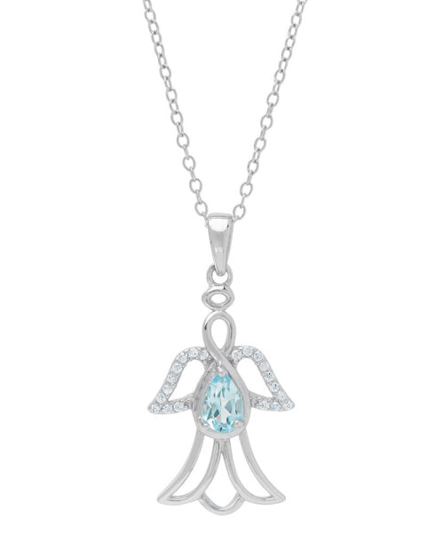 Macy's blue Topaz (1/2 ct. t.w.) & Cubic Zirconia Openwork Angel 18" Pendant Necklace in Sterling Silver