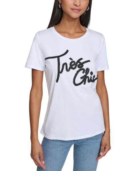 Women's Tres Chic Fringe-Logo T-Shirt