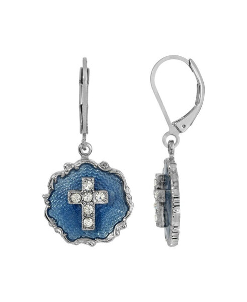 Серьги Symbols of Faith Blue Crystal Cross
