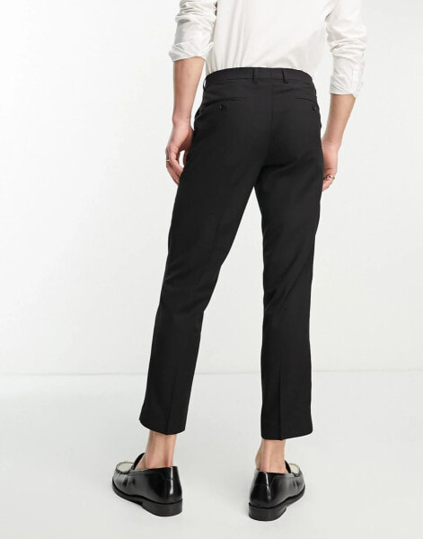 Harry Brown slim fit cropped smart trousers with satin stripe in black