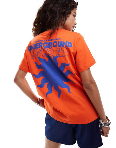 COLLUSION oversized euphoria sunshine graphic t-shirt in orange