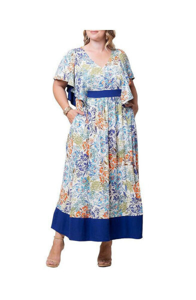 Plus Size Mediterranean Breeze Maxi Dress with Pockets