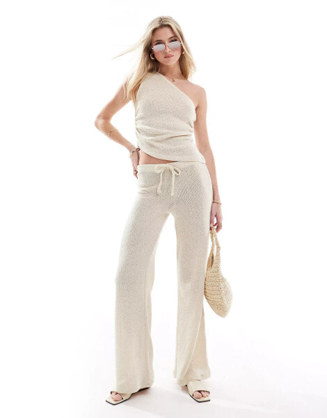 ASOS DESIGN textured beach wide leg trouser in neutral