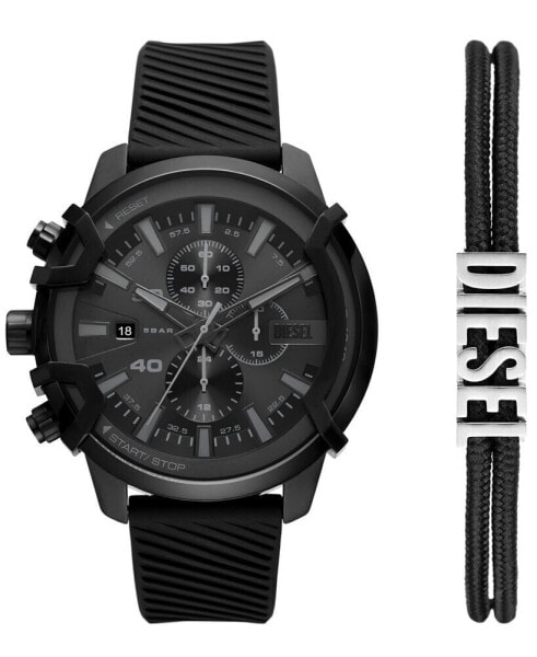 Men's Griffed Chronograph Black Silicone Watch 48mm Gift Set