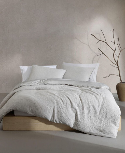 Washed Texture Solid Cotton Jacquard 3 Piece Duvet Cover Set, King