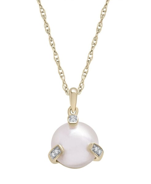 Cultured Freshwater Pearl with Diamond Accent Fashion Pendant Necklace in 14K Yellow Gold