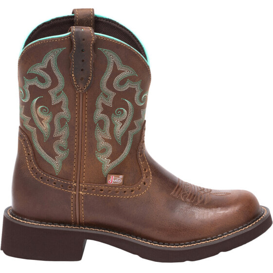 Justin Boots Gemma Embroidery 8" Round Toe Cowboy Womens Brown Casual Boots GY9