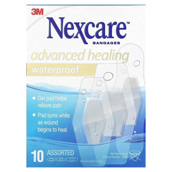 Пластырь водостойкий Nexcare Advanced Healing, 10 штук разных размеров