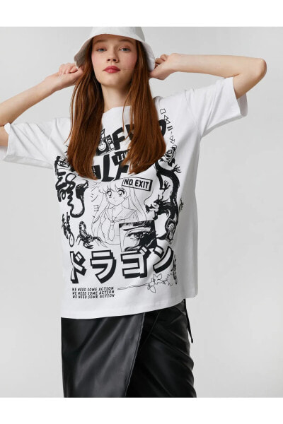 Футболка Koton Oversize Far East Print Crew Neck