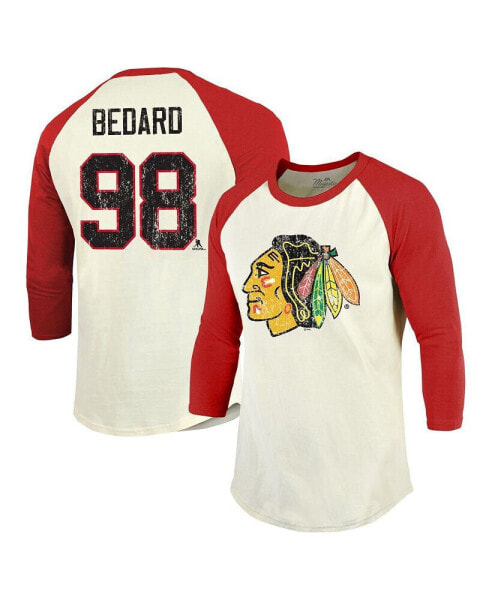 Men's Threads Connor Bedard Cream, Red Distressed Chicago Blackhawks Name and Number Softhand Raglan 3/4-Sleeve T-shirt