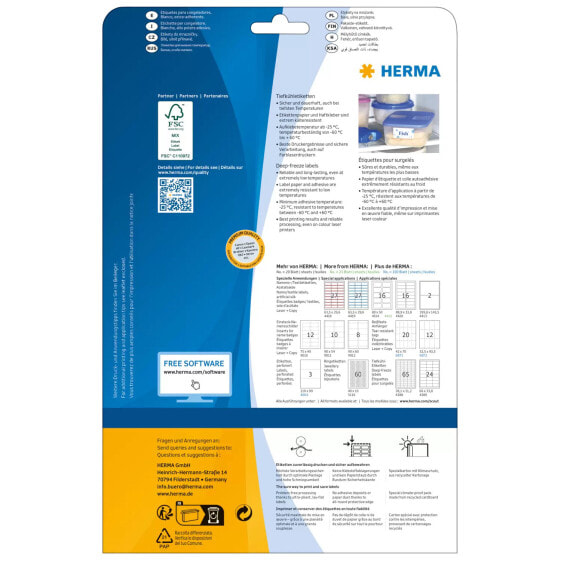 HERMA Deep-freeze labels A4 66x33.8 mm white paper matt 600 pcs. - White - Self-adhesive printer label - A4 - Paper - Laser/Inkjet - Permanent