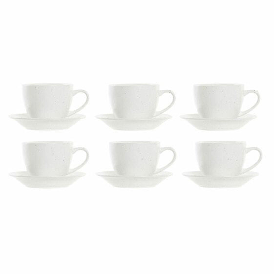 Piece Coffee Cup Set DKD Home Decor Natural Rubber wood White Stoneware 150 ml