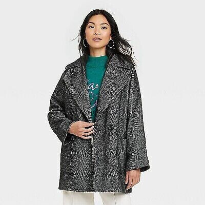 Women's Oversized Essential Faux Jacket - A New Day Black Herringbone XS