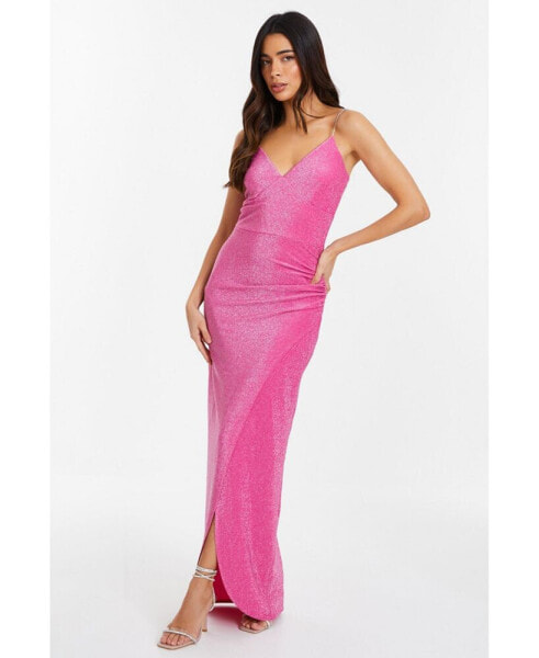 Women's Lurex Wrap Diamante Strap Maxi Dress